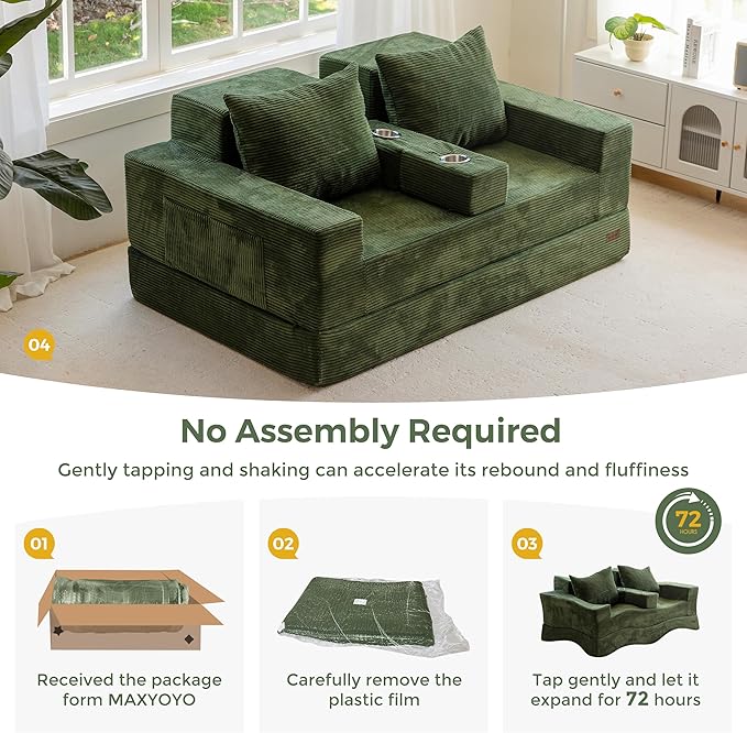 MAXYOYO Loveseat Sofa Bed, 4 in 1 Convertible Boneless Couch Folding Recliner
