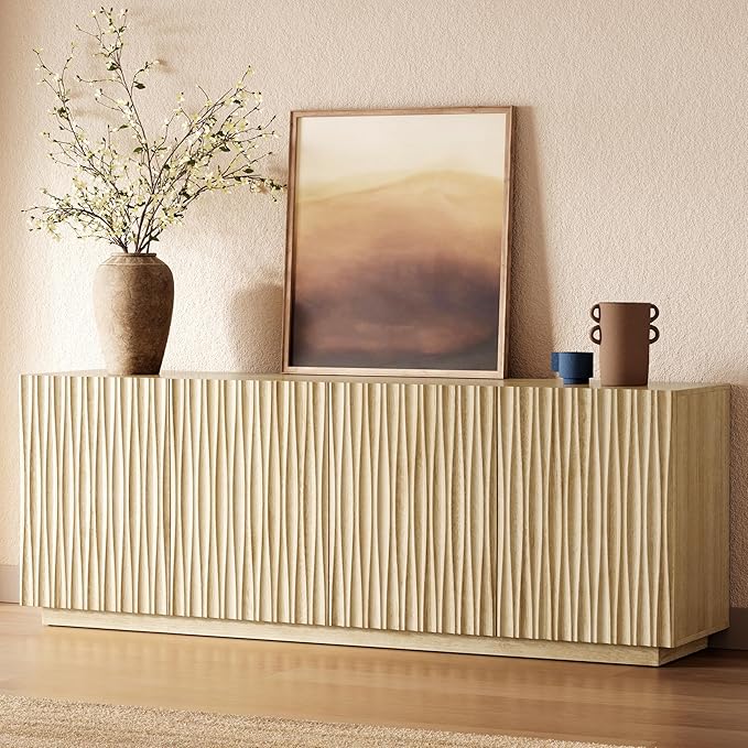 70" Fluted TV Stand for TVs Up to 50/55/65/75", Mid-Century Modern