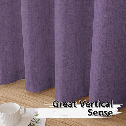 Tollpiz Linen Curtain Bedroom Rod Pocket Semi Sheer Curtains Burlap Light Filtering Thick Linen Drape for Living Room, 38 x 84 inches Long, Royal Purple, Set of 2 Panels