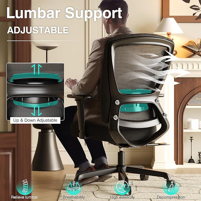 ELABEST Mesh Office Chair, Ergonomic Computer Desk Chair, Sturdy Task Chair-