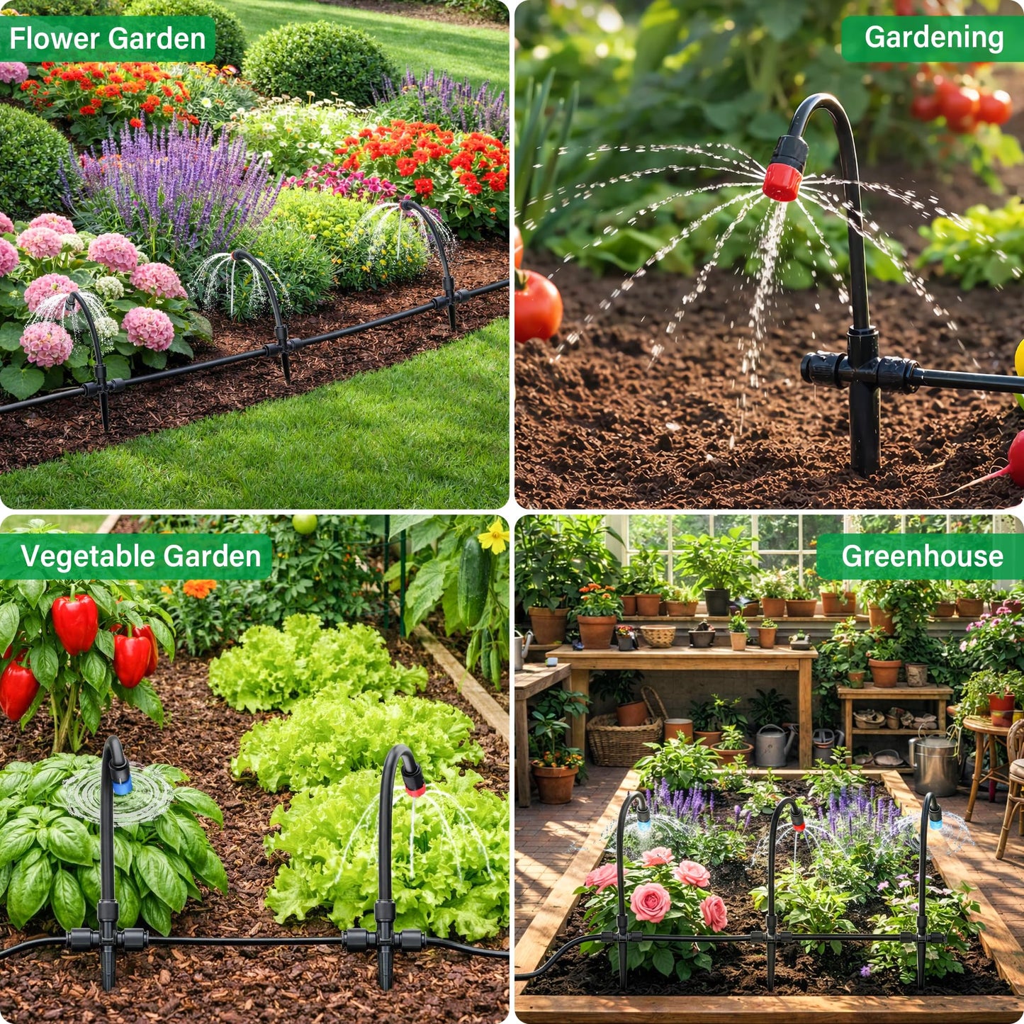 MIXC 20pcs 360° Adjustable Drip Irrigation Vortex Emitters for 1/4" Drip Irrigation Tubing, Only 20pcs Push-to-Connect Drip Emitters and Quick-Connect Three-Way Tubing Fittings