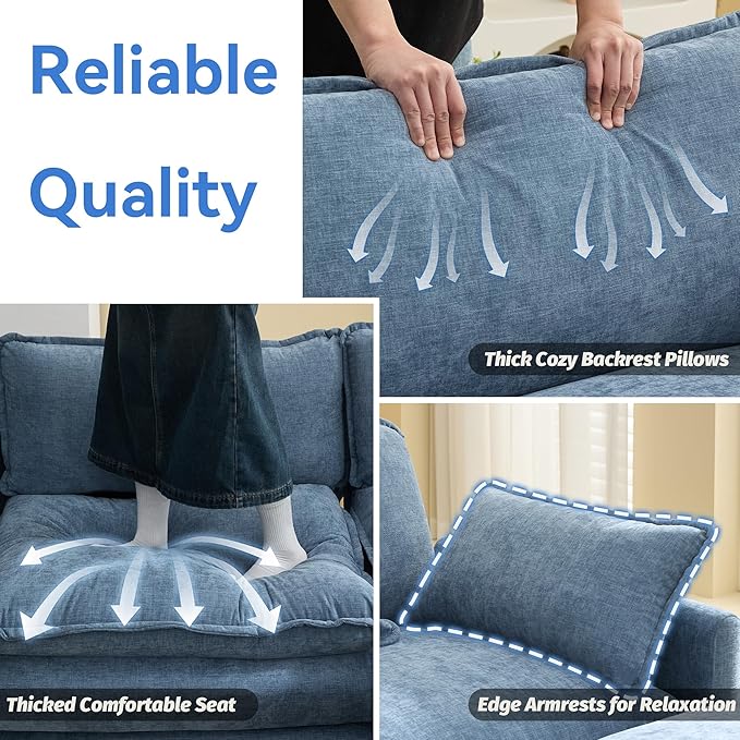147'' Sectional Cloud Deep Seat Couch, Oversized Chenille U Shaped Sectional