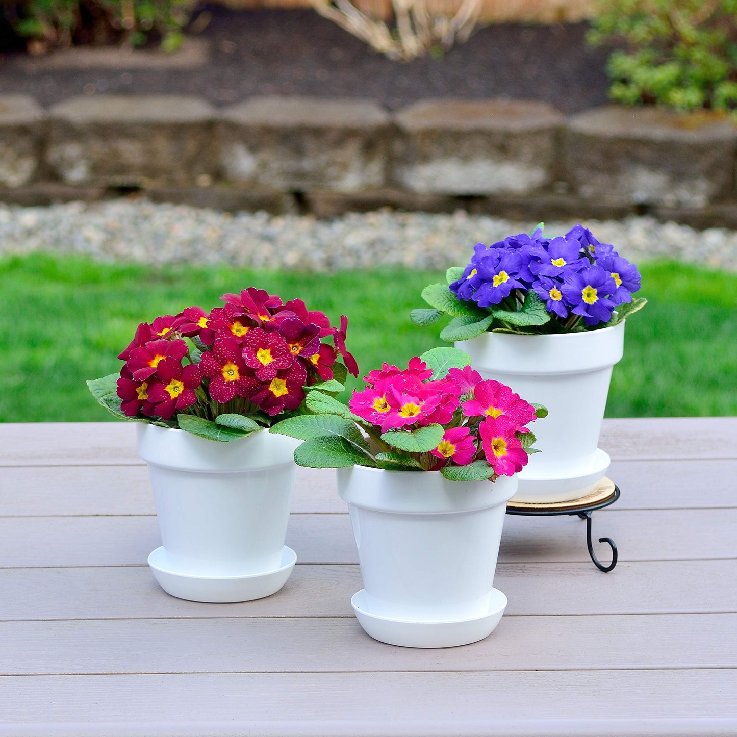 Youngever 4.5 Inch Plastic Planters with Saucers, Indoor Flower Plant Pots, Modern Decorative Gardening Pot with Drainage (Classic 7 Sets)