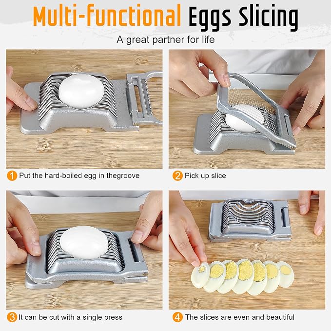 Egg Slicer for Hard Boiled Eggs, Stainless Steel Wire, Multipurpose Heavy Duty Aluminium Egg Cutter for Egg, Salads, Sandwiches, Strawberries, Mushrooms, Soft Cheese, Fruit, Green