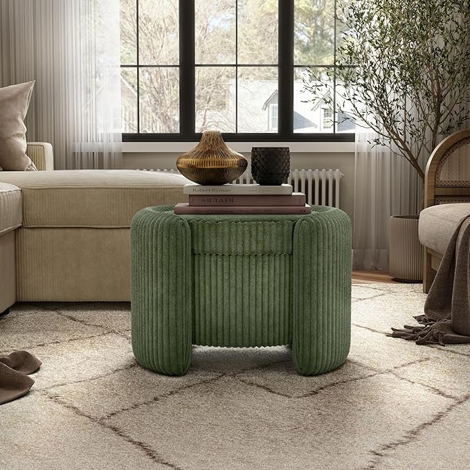 Furniture of America Lennox Modern Chenille 25-inch Round Storage Ottoman