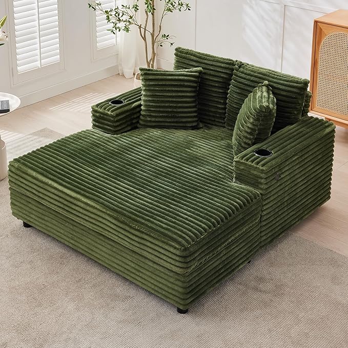 IDEALHOUSE 60" Oversized Chaise Lounge Chair Indoor, Comfy Corduroy Lounge Sofa