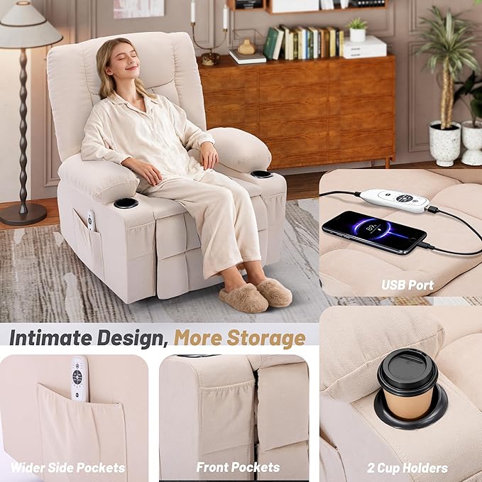 Rocker Recliner Chair with Massage and Heat, Nursery Rocking Chairs