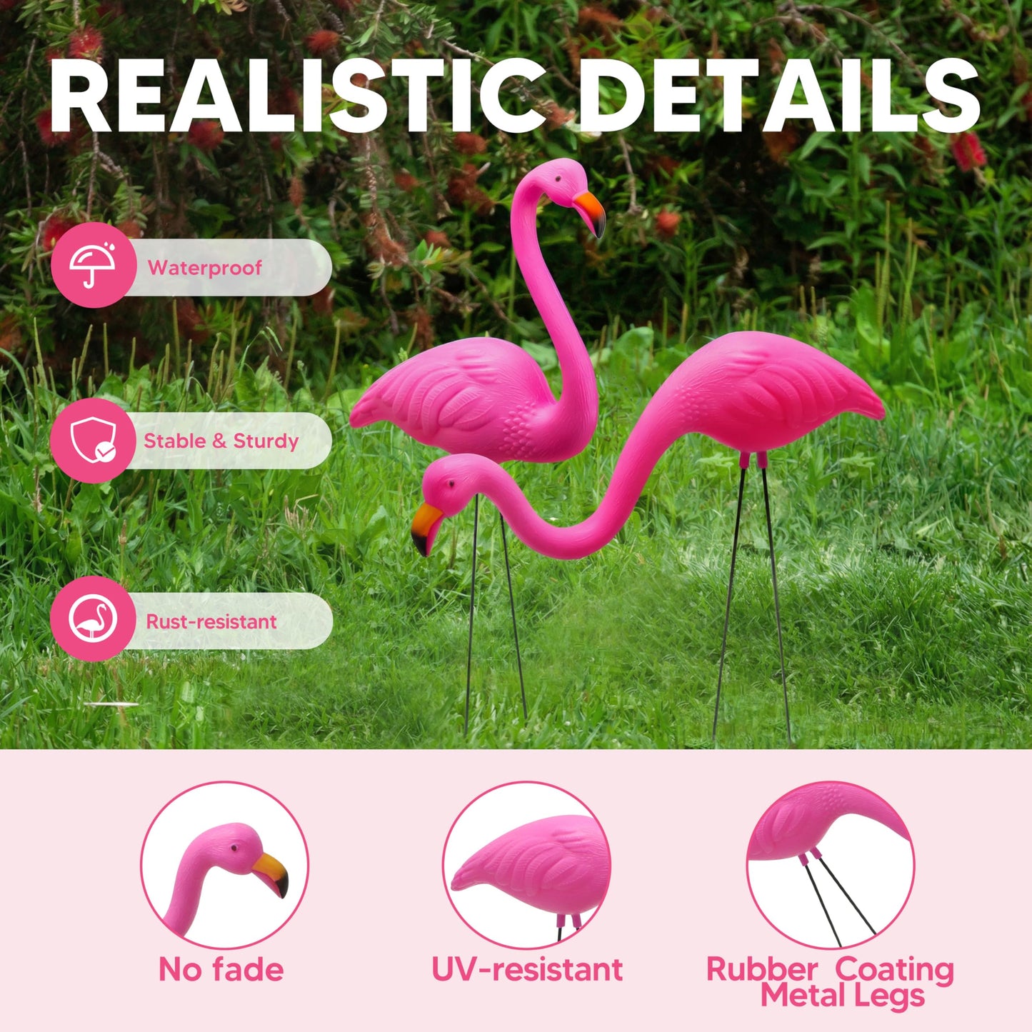 JOYIN Set of 6 Small Pink Flamingo Yard Ornament Stakes, 17" Plastic Flamingo Lawn Statues with Metal Legs for Sidewalks, Outdoor Garden Decor, Luau & Pool Party Decorations, 2 Styles