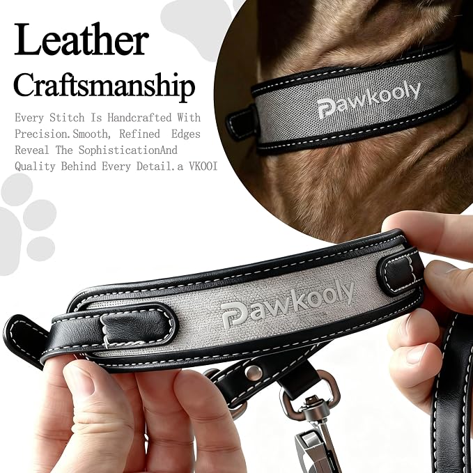 MagEase Dog Collar with 4FT Leash | Adjustable | Anti-Wrinkle, Bite & Stain-Resistant Leather | Soft & Skin-Friendly | 450LB Escape-Proof Magnetic Buckle (Black, Small)