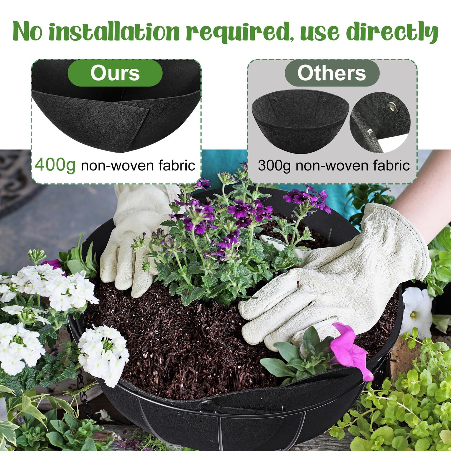 Adnee 4 Pcs 16 Inch Fabric Planter Basket Liner-Felt Flower Pot Liners-Hanging Plant Basket Fiber Insert for Garden Wall Hanging Planter Flower Vegetables(Round)