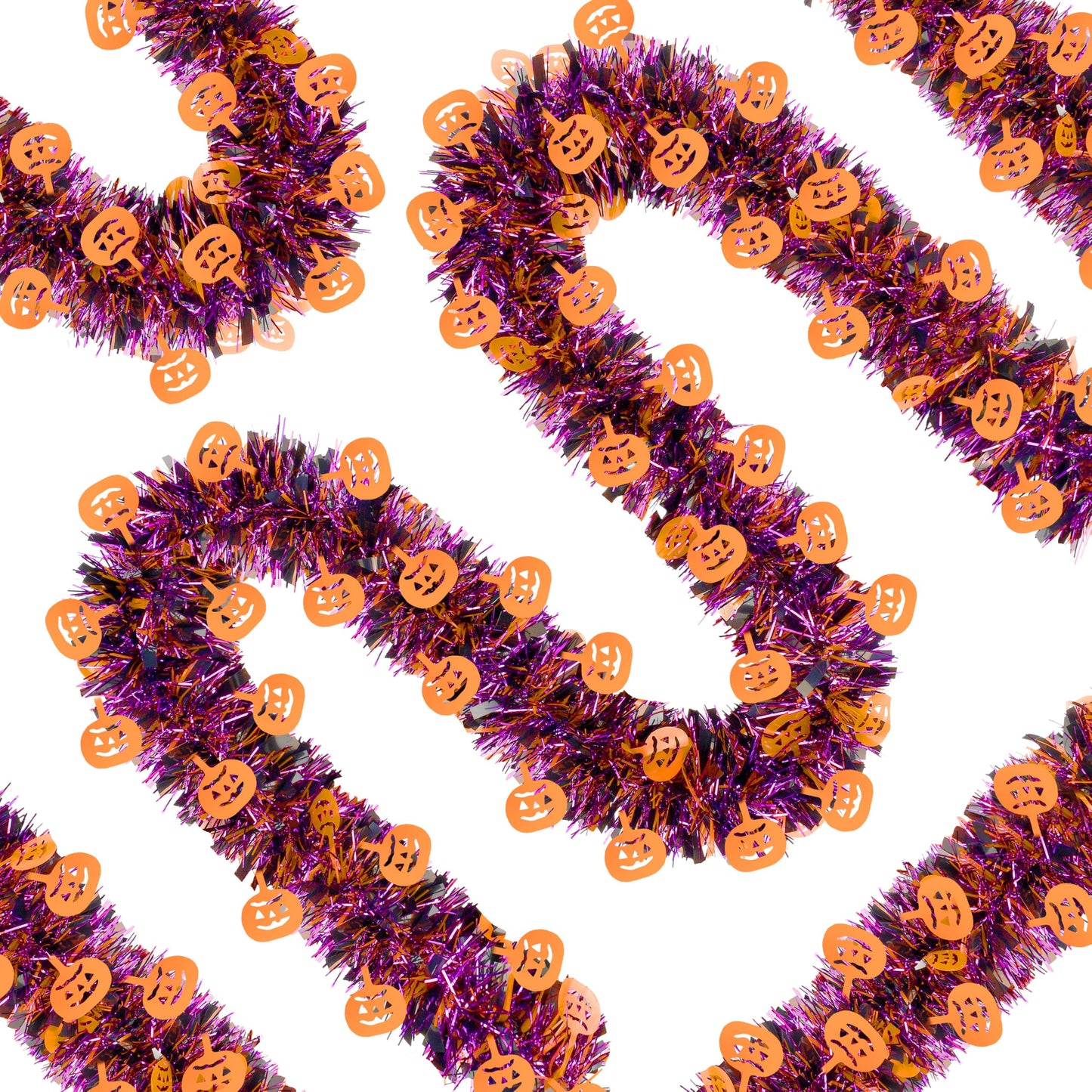 66 Ft Halloween Tinsel Garland, Purple Black Glitter Tinsel Garlands with Orange Pumpkin Metallic Twist Hanging Streamers Decoration for Halloween Party Home Indoor Outdoor Decor Supply