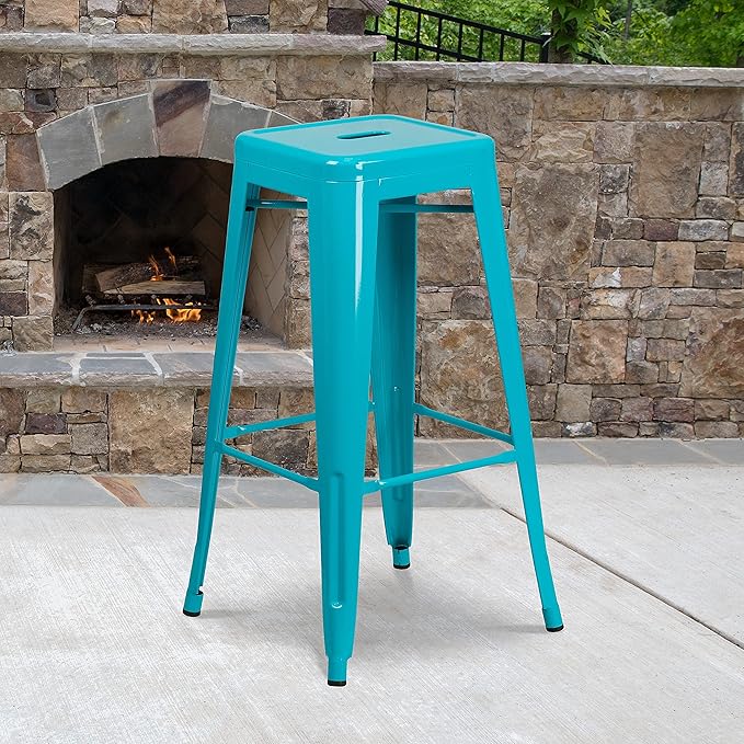 Flash Furniture Kai Commercial Grade 4 Pack 30" High Backless Crystal Teal-Blue
