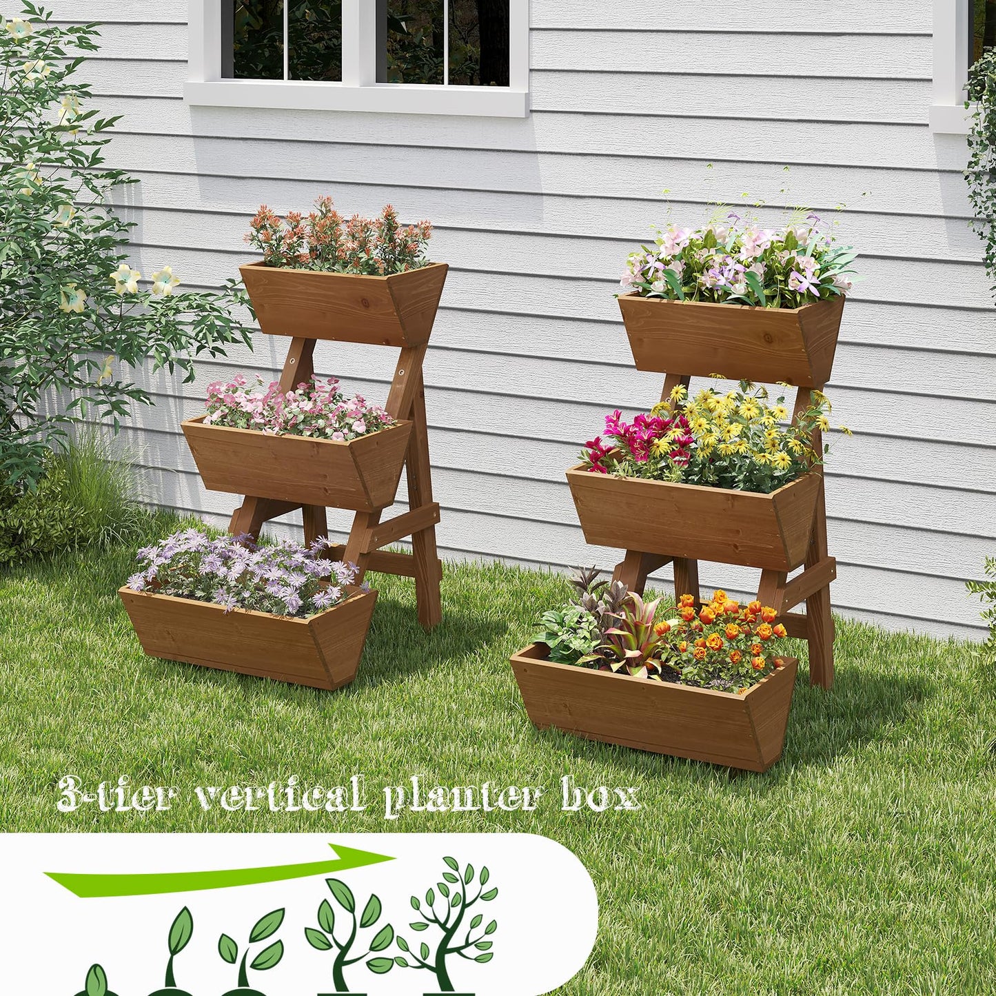 Dawnyard 3-Tiers Wooden Raised Garden Bed Planter Box Flower Pots Vertical Garden Planter Wood Plant Stand for Vegetables Flowers Herbs for Patio, Balcony, Freestanding (Brown S)