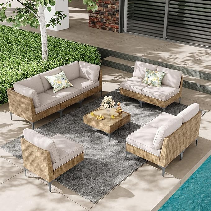 9-Piece Patio Furniture Set, Outdoor Wicker Sectional Sofa