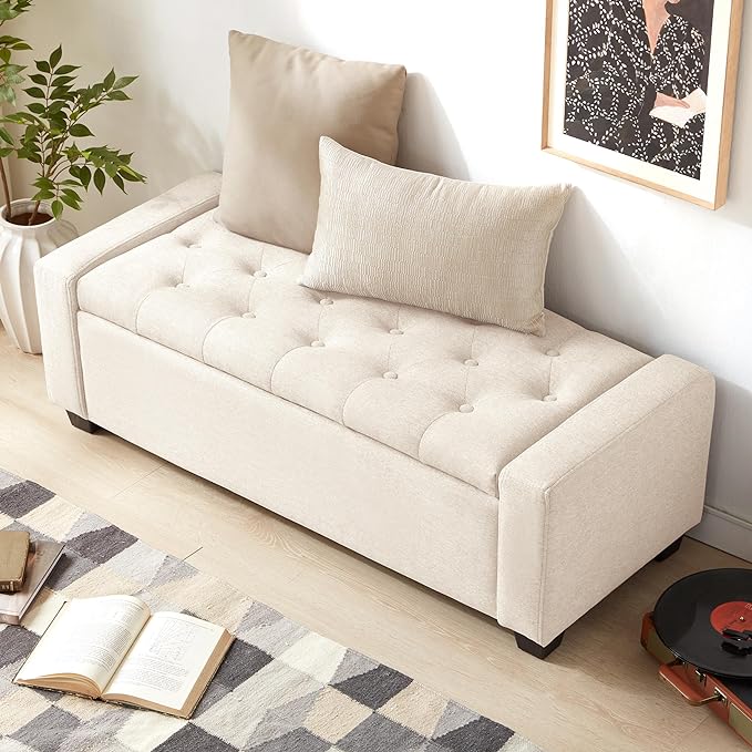 Huatean Home 48" Ottoman with Storage, Storage Ottoman Bench with Safety Hinge
