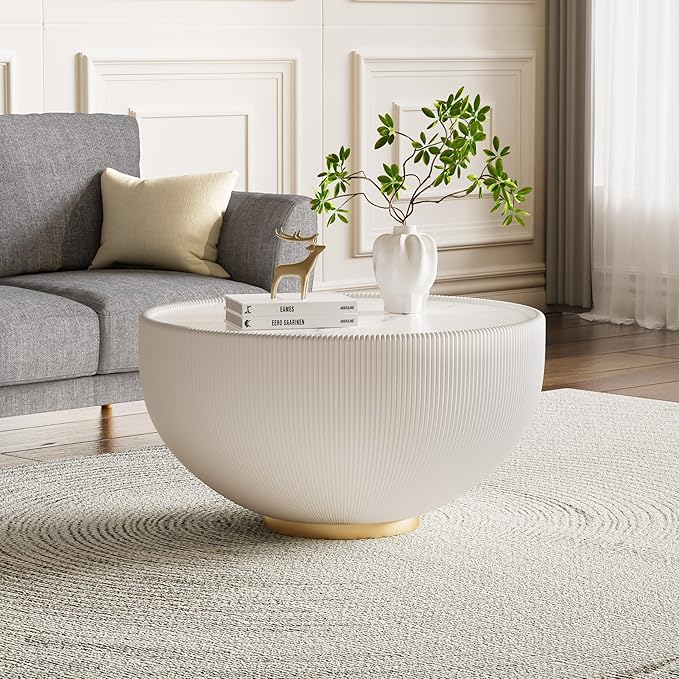 Round Marble Coffee Table Set of 2, 2 Piece White Coffee Table and End Table
