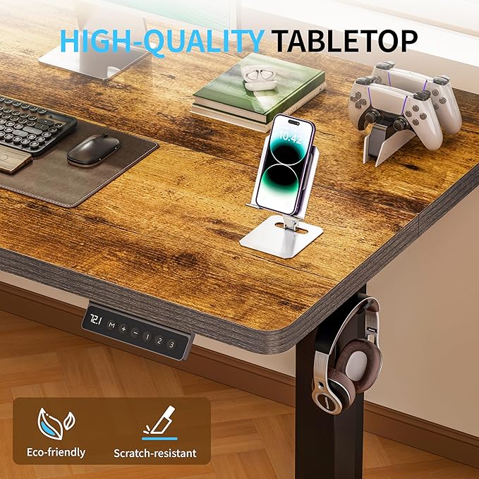 BIZUM Electric Standing Desk, Rustic Brown Sit to Stand Desk Memory Gaming
