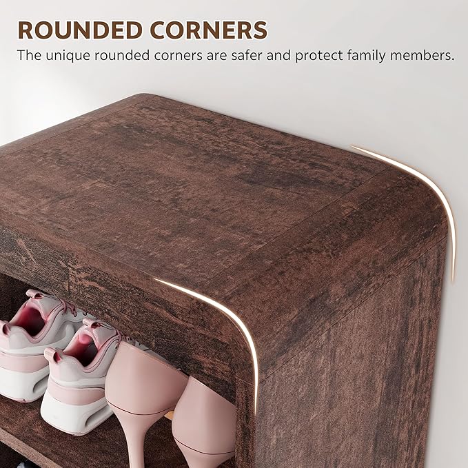 Shoe Cabinet with Bench, U-Shaped Shoe Storage Bench, Tall Shoes Cabinet with