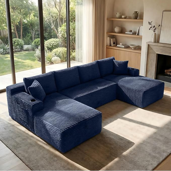125 Inch Modular Sectional Sofa, Cloud Couch Oversized U Shaped Corduroy Sofa