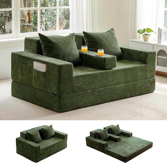 MAXYOYO Loveseat Sofa Bed, 4 in 1 Convertible Boneless Couch Folding Recliner