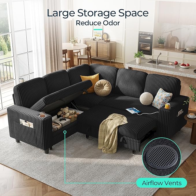 LINSY HOME Sectional Sleeper Sofa Pull Out Couches