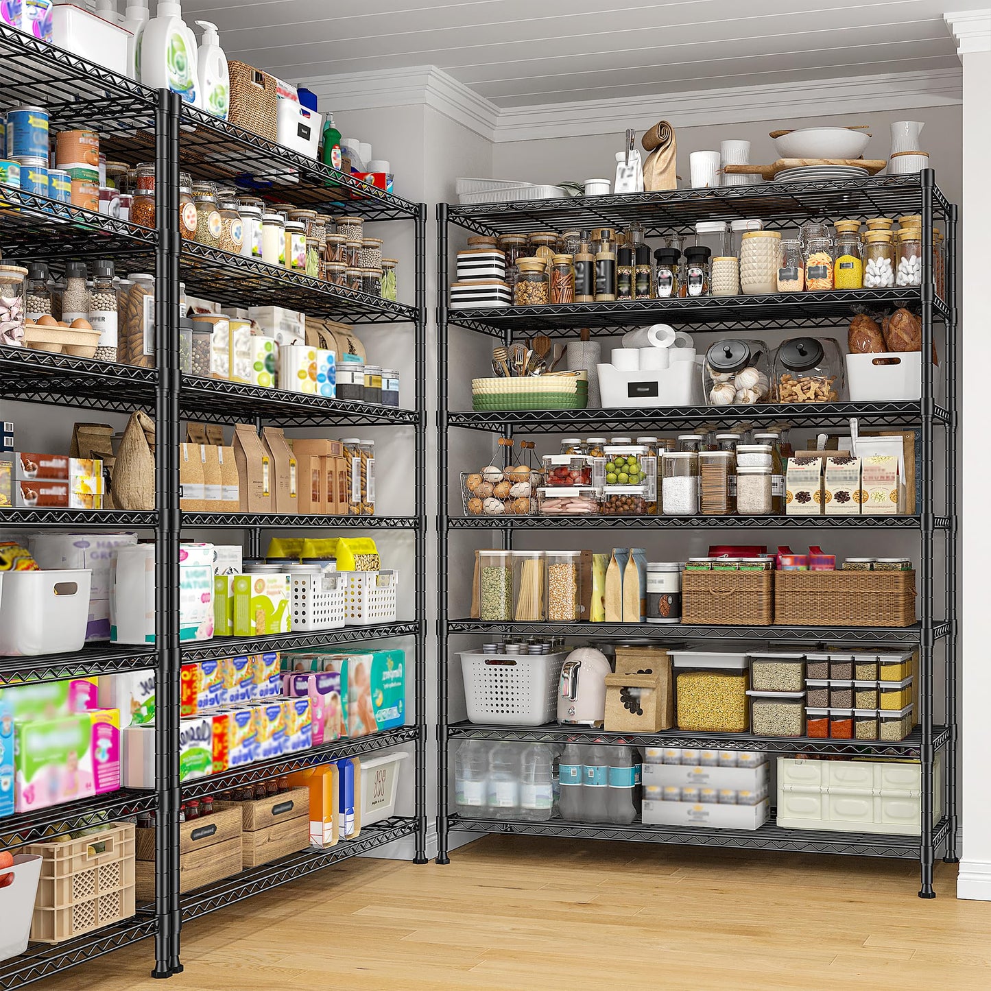 82.6H Metal Shelving Unit 7 Tier Storage Shelves Adjustable Wire Shelving Metal Wire Shelf Pantry Shelves Commercial Rack for Kitchen Pantry Utility Room Garage 45" W x 82.6''H x 13.5" D, Black
