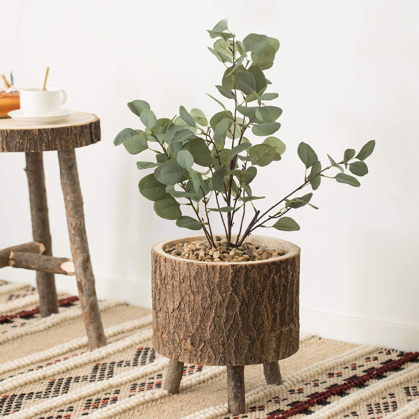 Vintiquewise Wooden Stump Tree Log with Bark Planter Pot with Small Tree Branch Legs