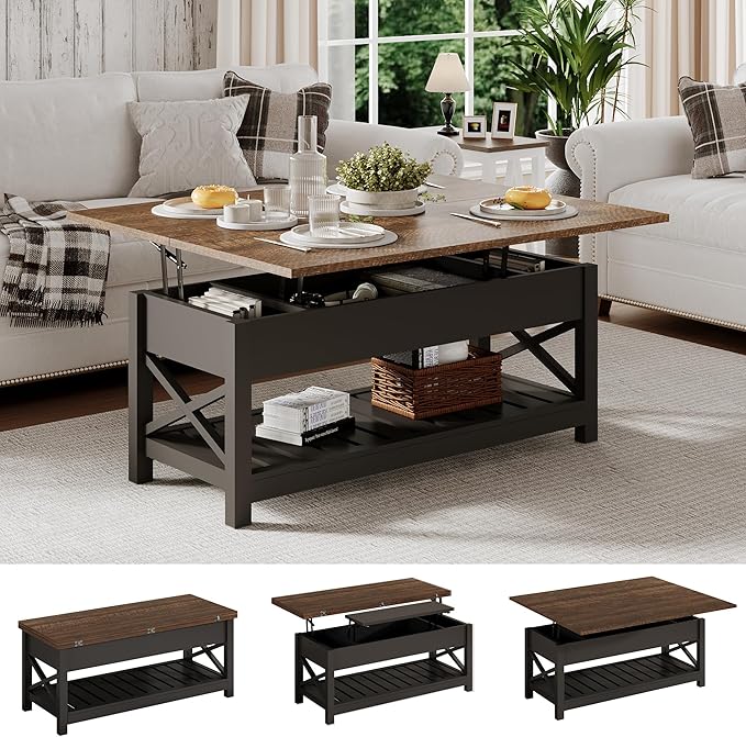 ChooChoo Coffee Table Lift Top, Coffee Table Converts to Dining Table