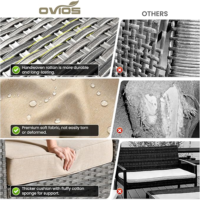 ovios 2-Piece Patio Furniture Set, Outdoor Wicker Sofa
