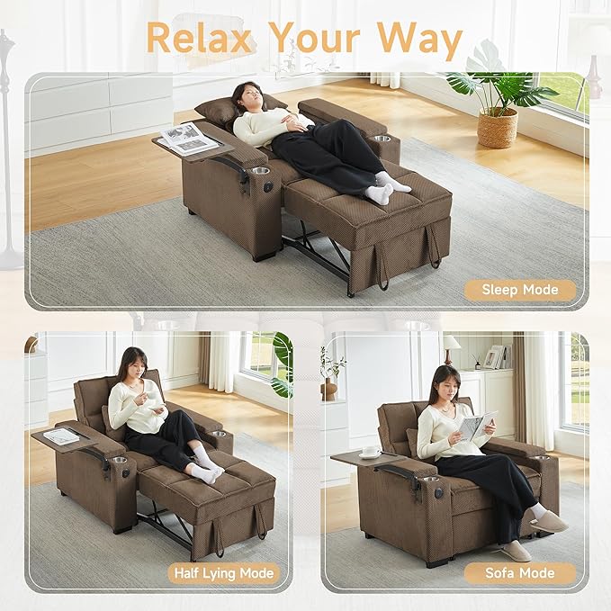 Auvsoce 3-in-1 Folding Convertible Sofa Bed Set of 2, Sleep Couch