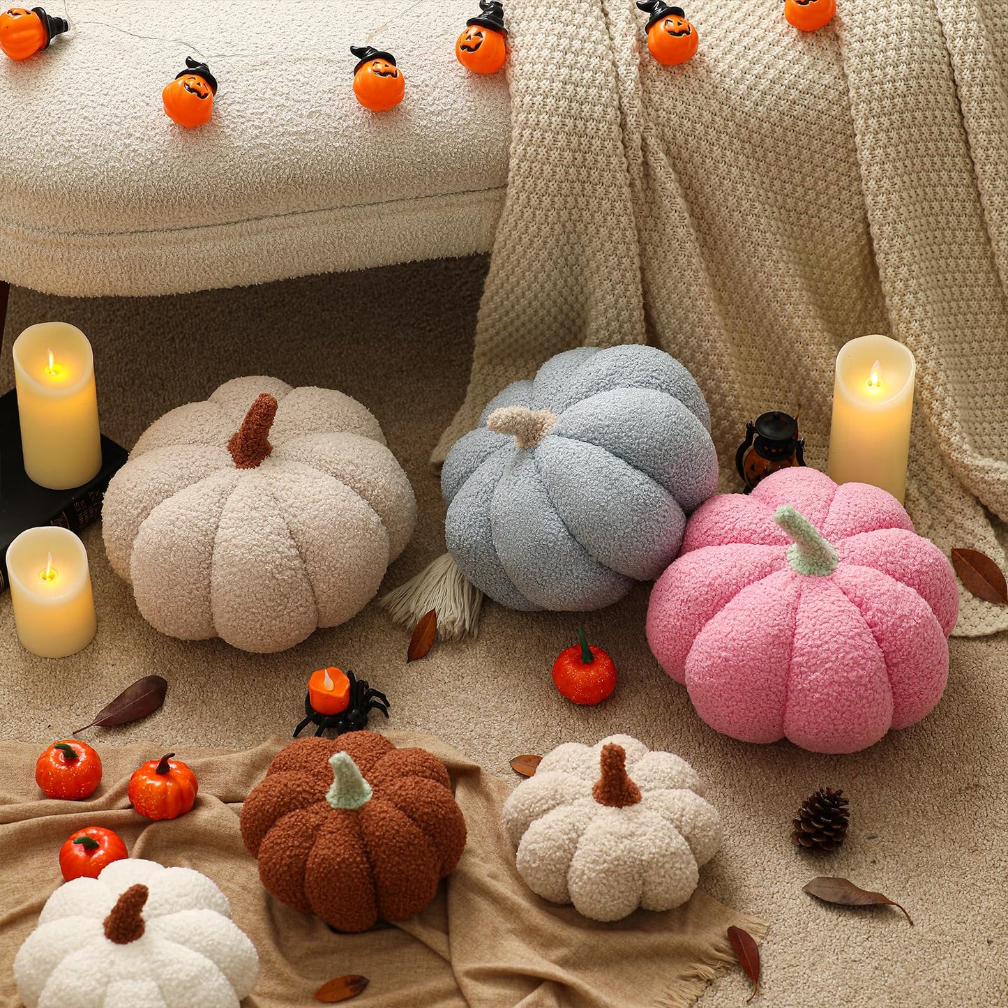 YRXRUS Halloween Pumpkin Pillows, Pink Pumpkin Shaped Throw Pillows Gifts, Fall Room Decoration, Small Cute Halloween Pillow, Teddy Fleece Small Cute 4x7 Inches Pillow for Natural Decor