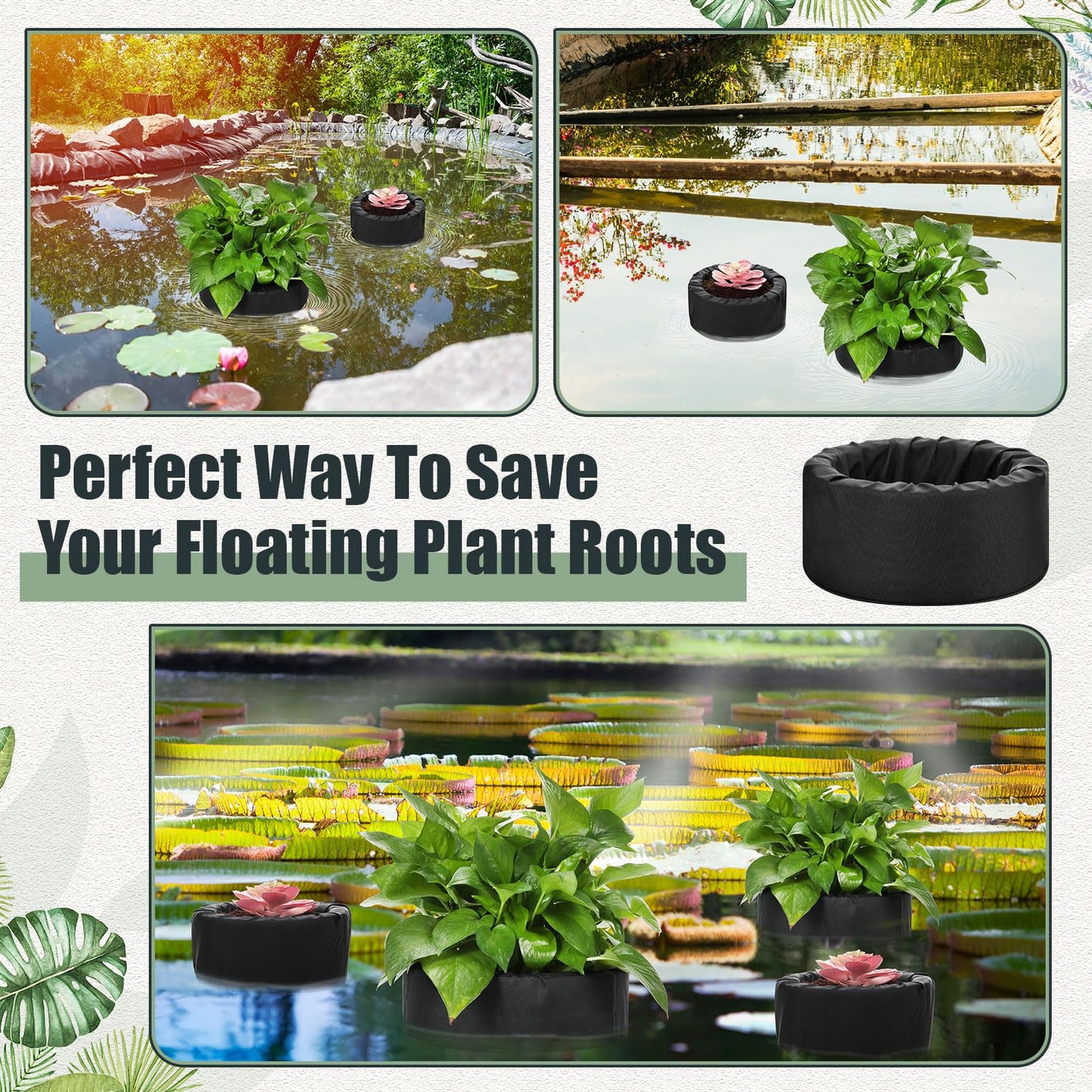 RimCereal 2 Pcs Floating Pond Planter Woven Fabric Floating Planters for Ponds Hydroponics Floating Planter for Ponds Water Features and Aquascape Decorations