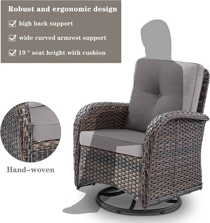 Belord Patio Furniture Swivel Glider PE Wicker Chairs, Outdoor Swivel Rocker