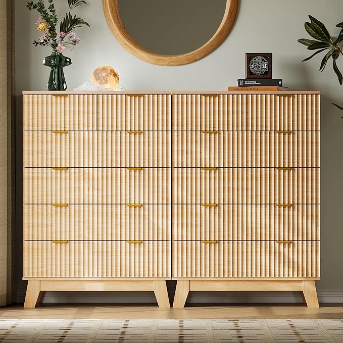 BORNOON 46" Tall Dresser for Bedroom, 6-Drawer Fluted Chest of Drawers
