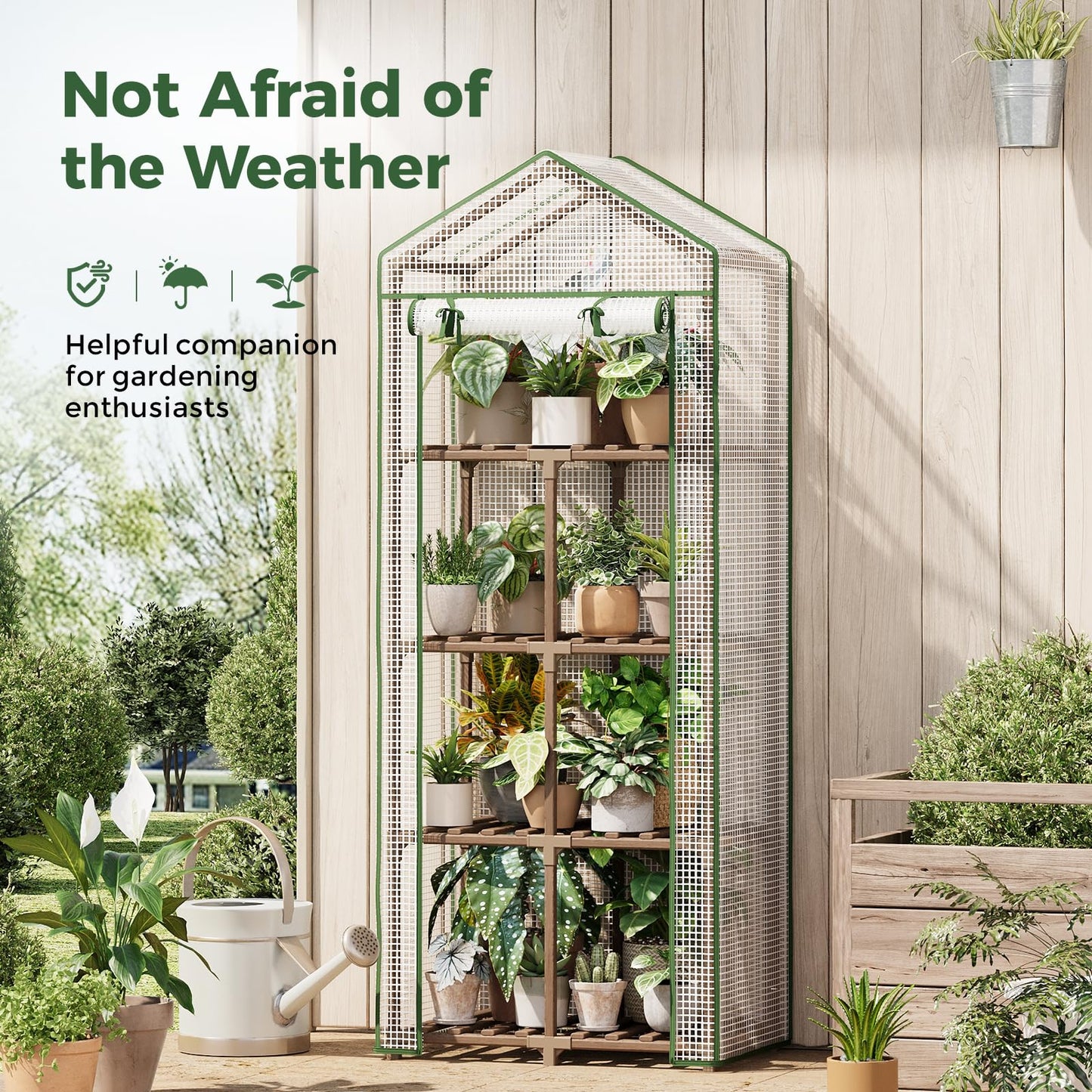 4 Tier Bamworld Mini Greenhouse for Outdoor Indoor 22 x 16 x 66-Inch Portable Greenhouses with Reusable PE Cover Small Greenhouse Kit for Outside Heavy Duty Patio Wooden Greenhouse Tent