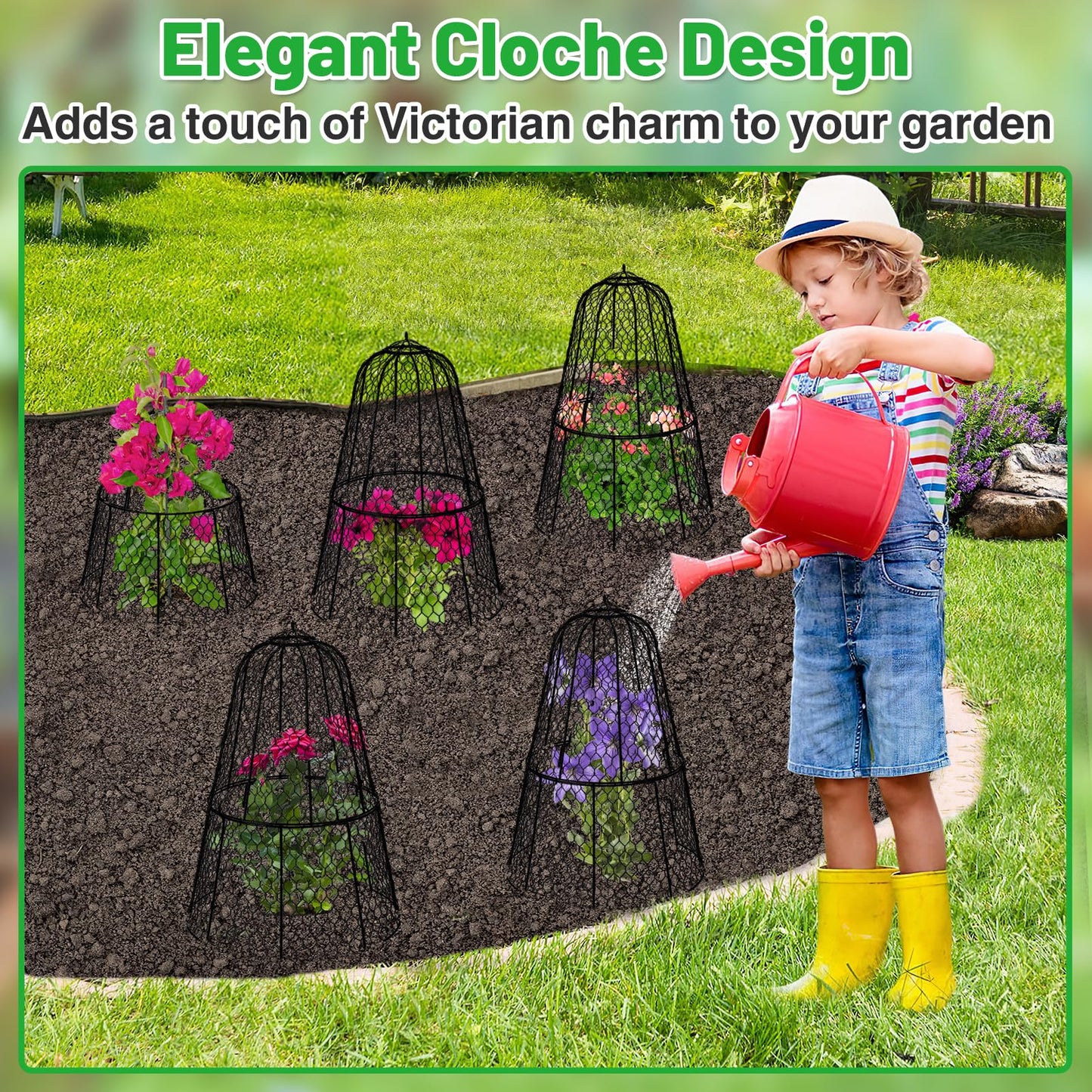 Cloche Plant Protectors from Animals - 17.3"Hx11.8"D Chicken Wire Plant Covers with Removable Flip-Top Design, Rustproof Metal Garden Cloches Keep Rabbits, Squirrels, Deers, Birds Out - 5 Pack