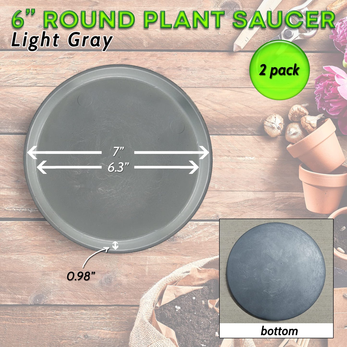 Little Bear Peak Round Composite Plant Saucer/Tray (2-Pack) | 60% Recycled Plastics & 40% Stone/Wood Powder | Heavy-Duty Water Catcher | Indoor & Outdoor use | Recycle at End of Life | Water Flowers