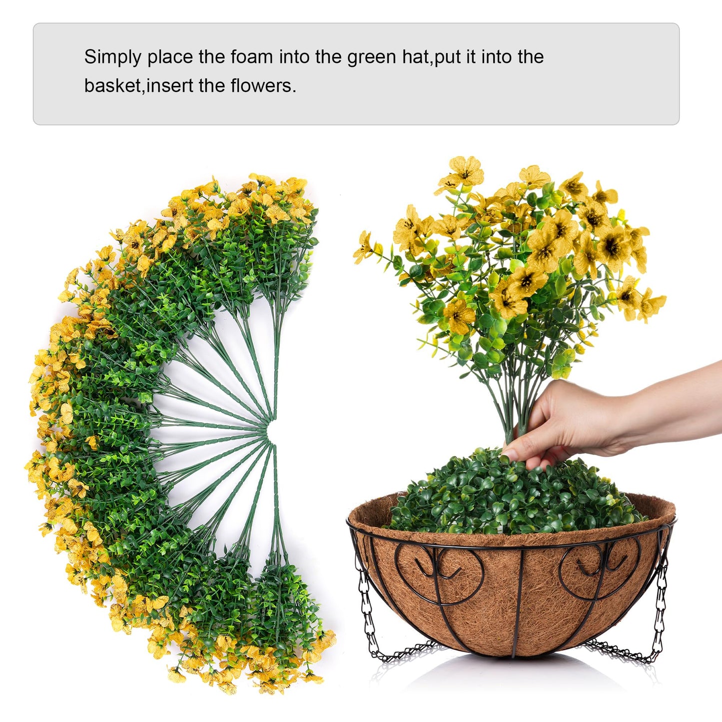 HyeFlora Artificial Fake Fall Hanging Mums Plants Flowers Basket for Outdoor, Autumn Faux Silk Yellow Daisy in Hang Planter Look Real UV Resistant for Porch Home Patio Balcony Yard Decor