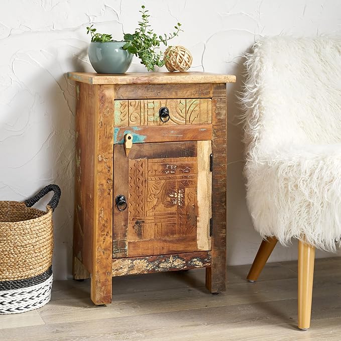 Traditional Carved Wood Side Table, Elegant Addition to Any Room, Made from
