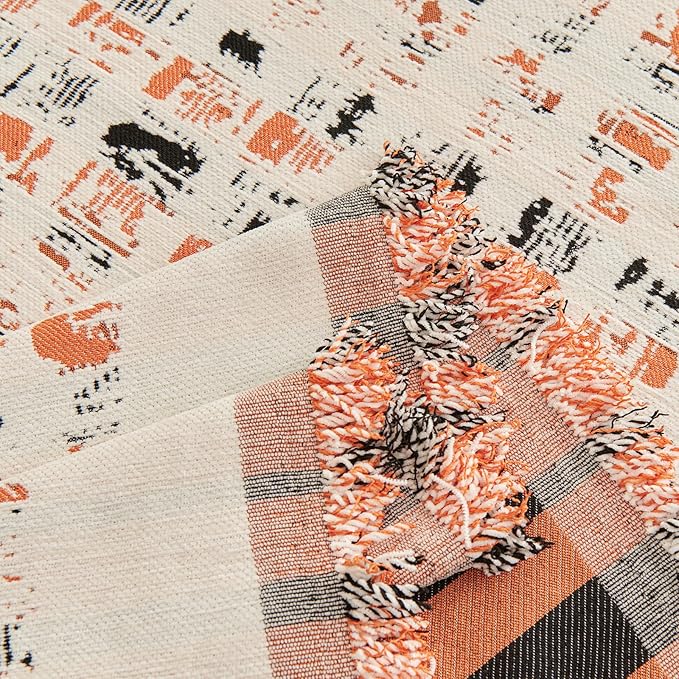 DREAMINGO Abstract Chenille Couch Cover Blanket Beige Orange Black Boho Sofa