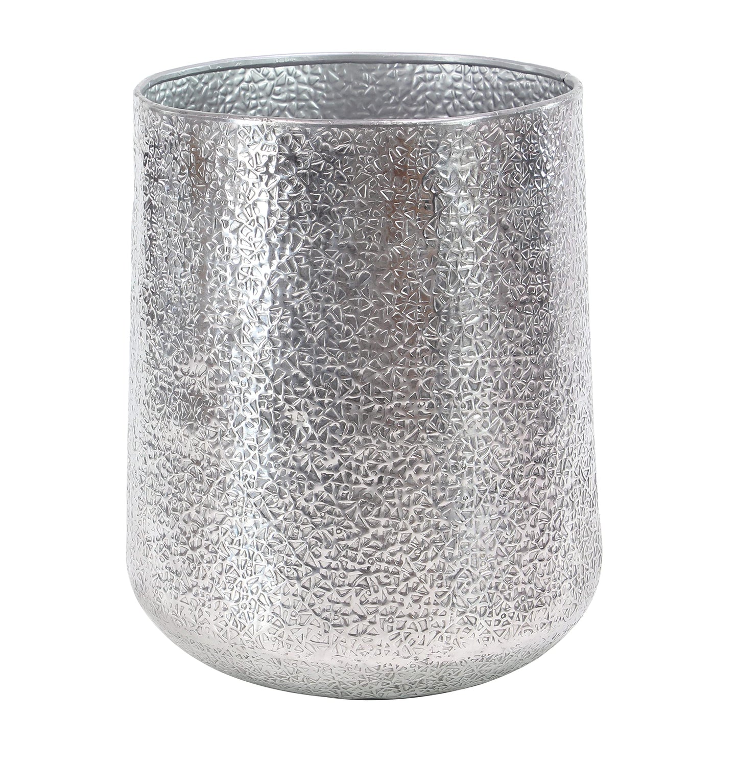 Deco 79 Aluminum Metal Indoor Outdoor Planter Large Planter Pot with Hammered Design, Set of 3 Planters 12", 16", 20"H, Silver