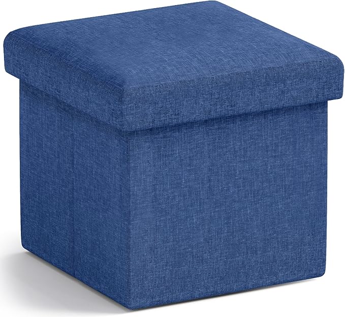 Ornavo Home Small Storage Ottoman Foldable Collapsible Cube Square Linen