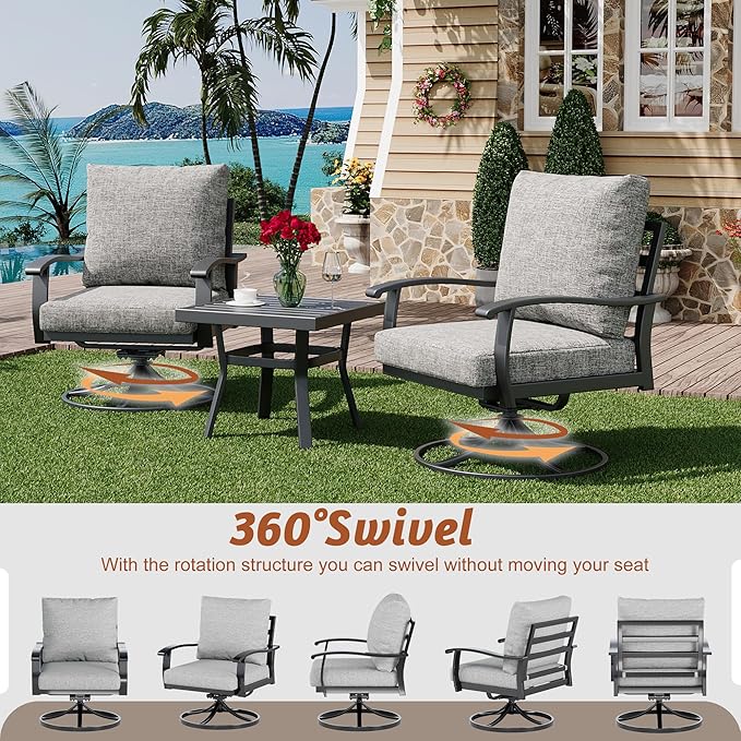 HOMREST Outdoor Furniture Thickened Cushion 360 Degree Swivel Rocking Patio
