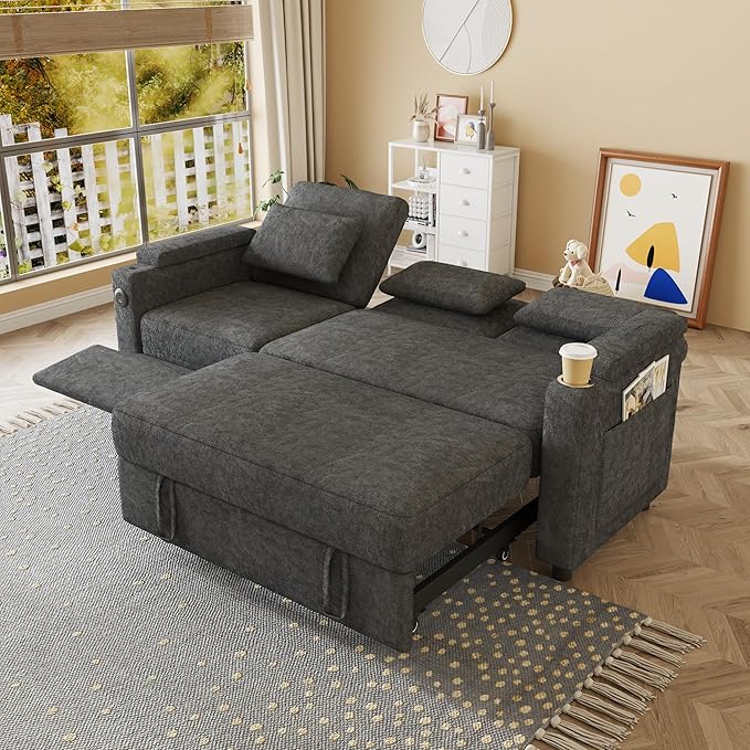 Sectional Sleeper Sofa with Pull Out Couch and Reclining Chair, Modern 3-in-1