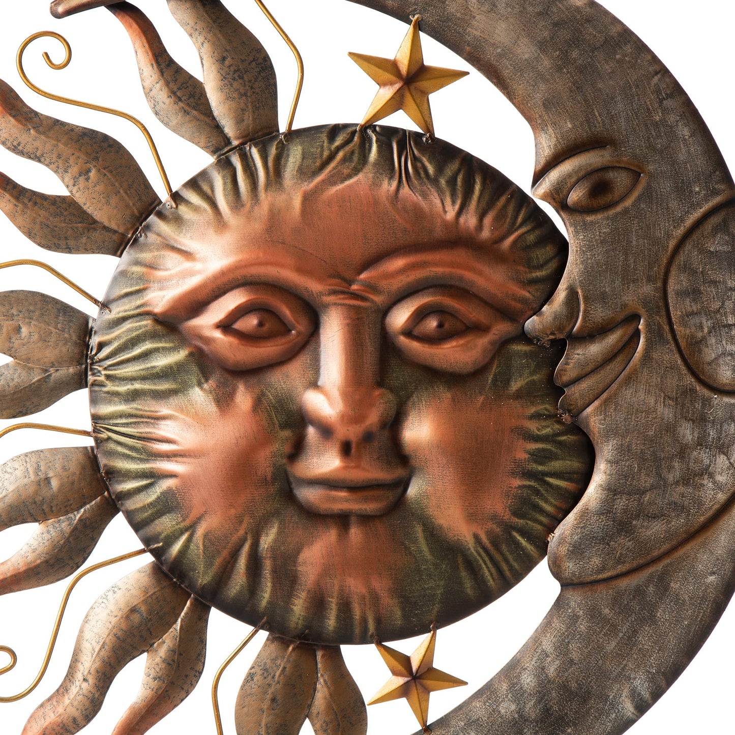Glitzhome Metal Sun and Moon Wall Decor, Garden Yard Stake with Celestial Outdoor Sculpture Design, Bronze Copper Rustic Art for Patio Lawn Spring Landscape Decoration