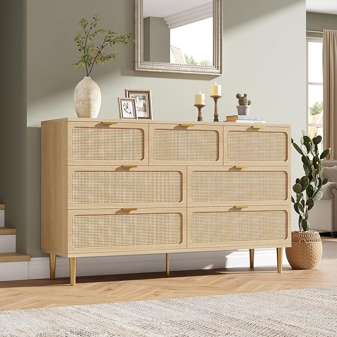 GarveeHome Rattan 7 Drawer Dressers