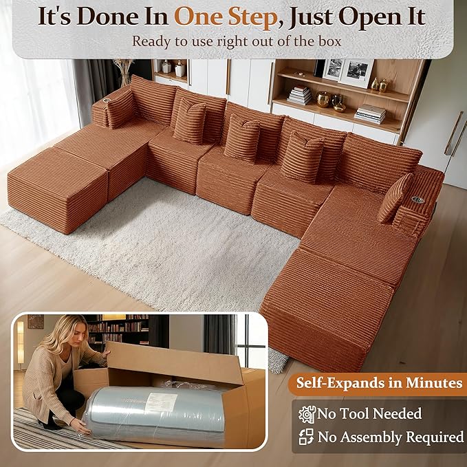168" Cloud Sectional Couch, Comfort U Shaped Sofa
