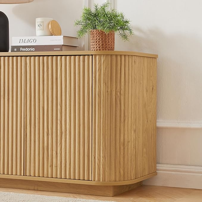 Fluted TV Stand for TVs Up to 75 Inch, Mid Century Modern TV Console for Living