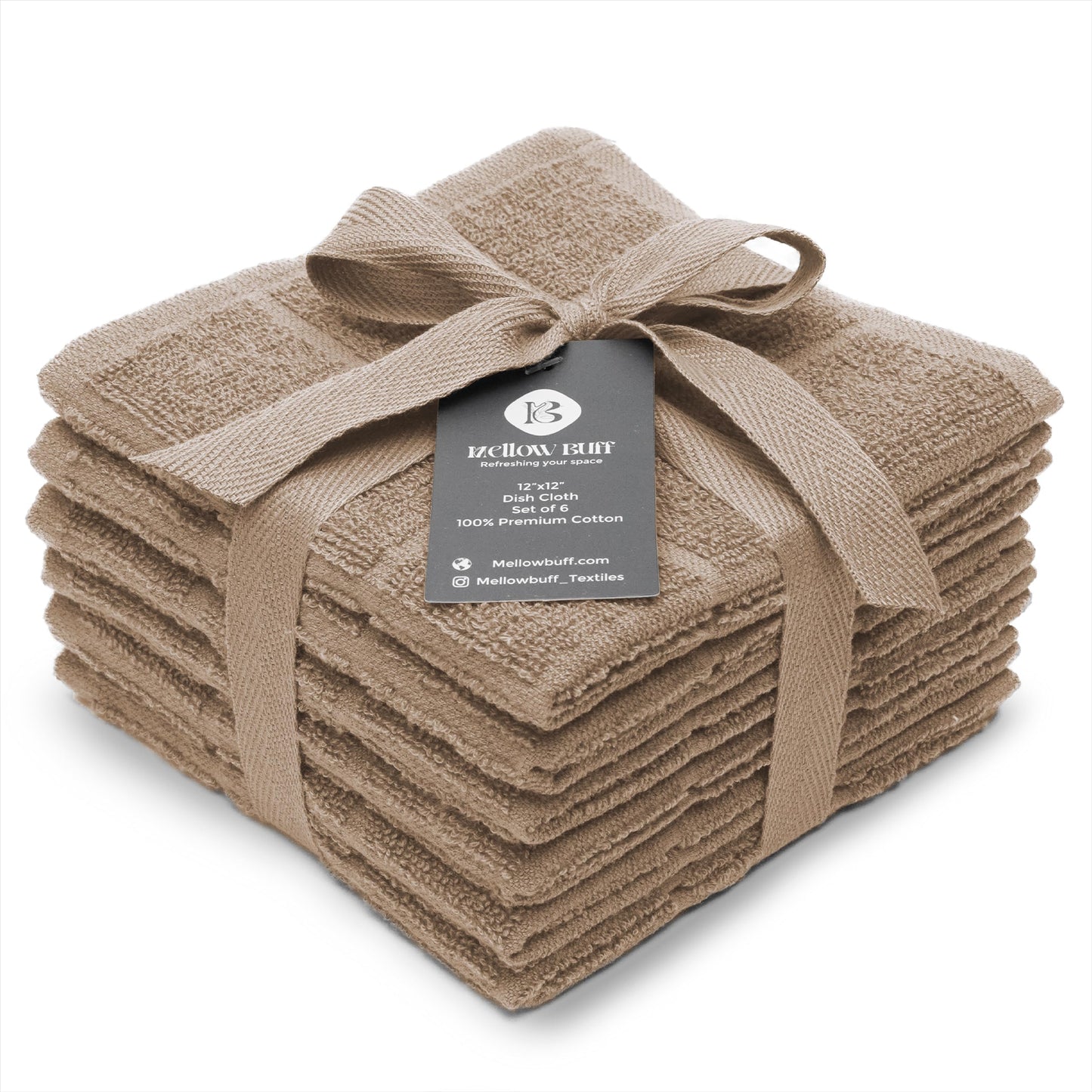 Mellow Buff 100% Cotton Terry Dish Cloth & Dish Towel, 6 Pack, Super Soft and Absorbent Kitchen Towels, Perfect for Kitchen Cleaning and Dish Washing (TAN 6 Pack)