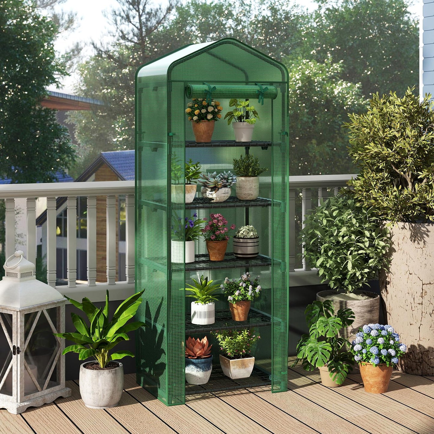Giantex Mini Greenhouse Indoor Outdoor, 27" x 19" x 75" Portable Plant Grow House with 5 Tier Shelves, PE Cover, Roll-Up Zipper Door, Rustproof Elector-Coating Metal Frame for Patio Balcony Garden